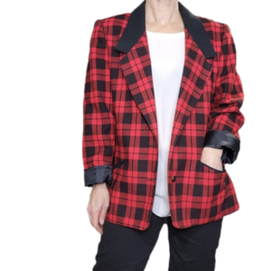 Blazer Vintage Jacket Red Plaid Single breasted pockets Size 8 G.W